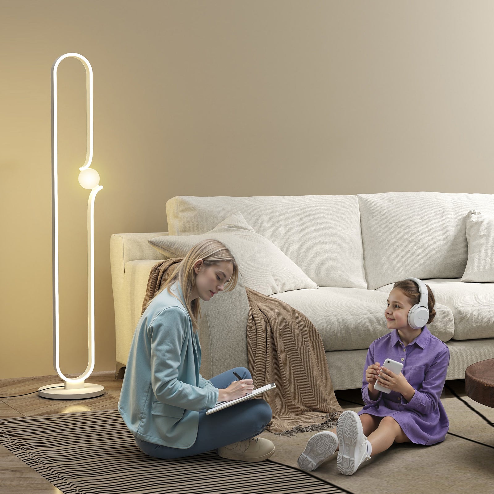 Dimmable Led Floor Lamp With Glass Night Light, Foot Switch