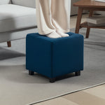 Square Footstool Small Ottoman With Wood Legs For Bedroom | One Size | Blue