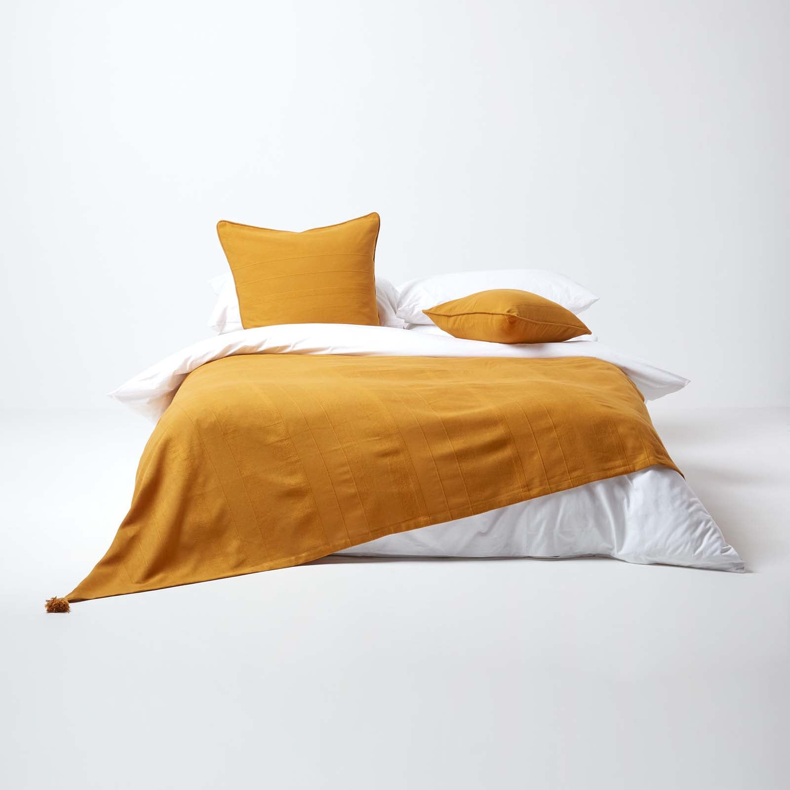 Cotton Rajput Ribbed Throw | 225cm x 255cm | Mustard