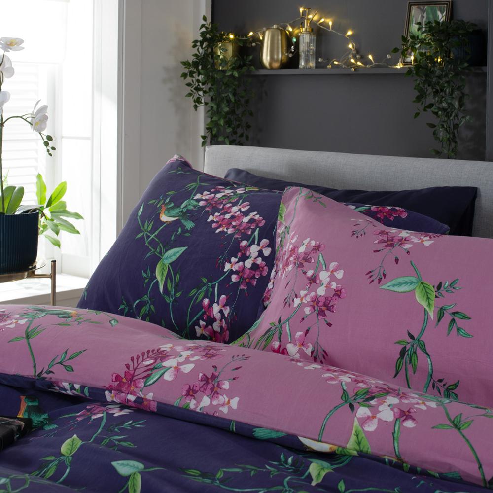 Bird Garden Plum 200 Thread Count Cotton Rich Reversible Duvet Cover Set | Single | Multi Colour