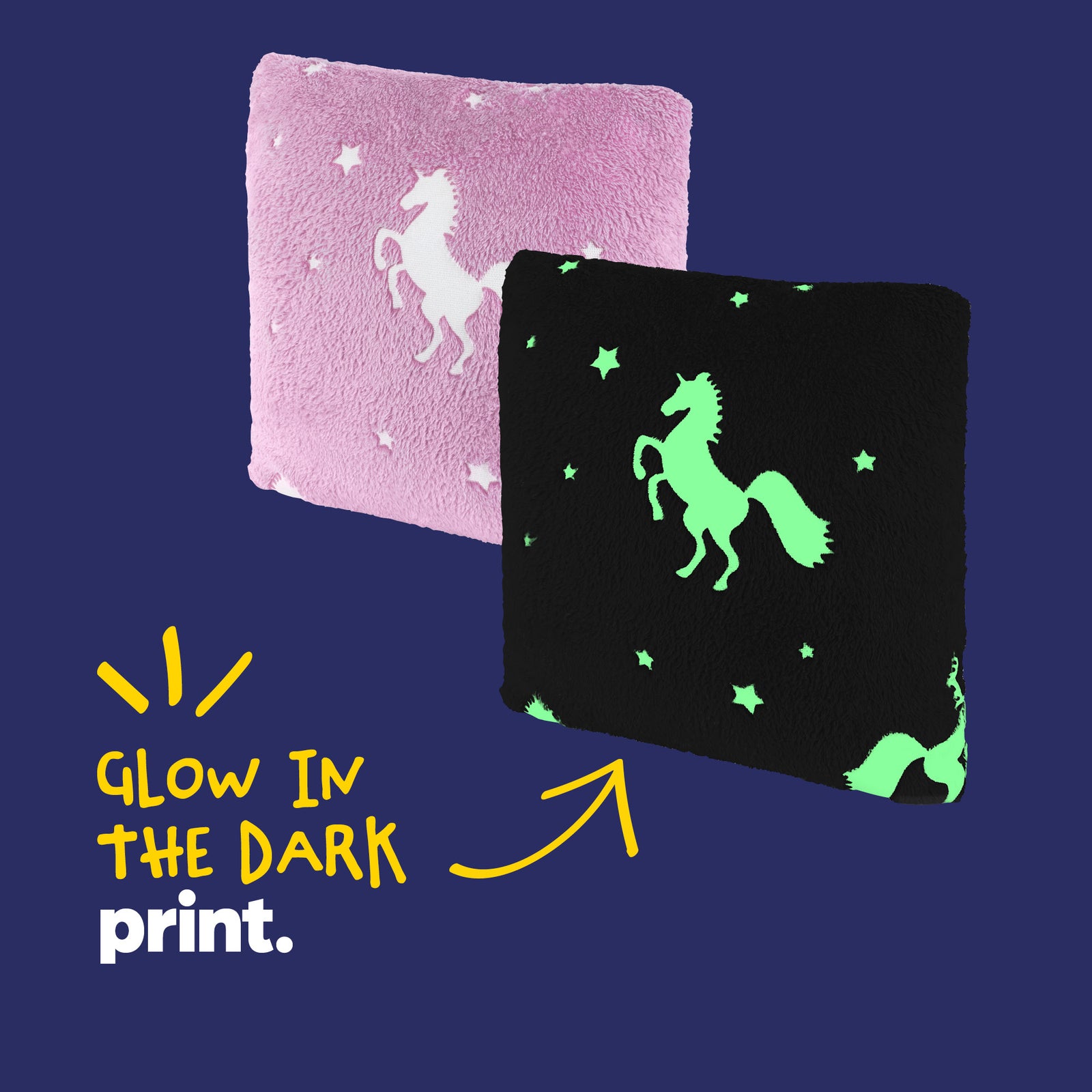 Pink Glow In The Dark Cushion With Unicorn Print Plush Fleece Pillow