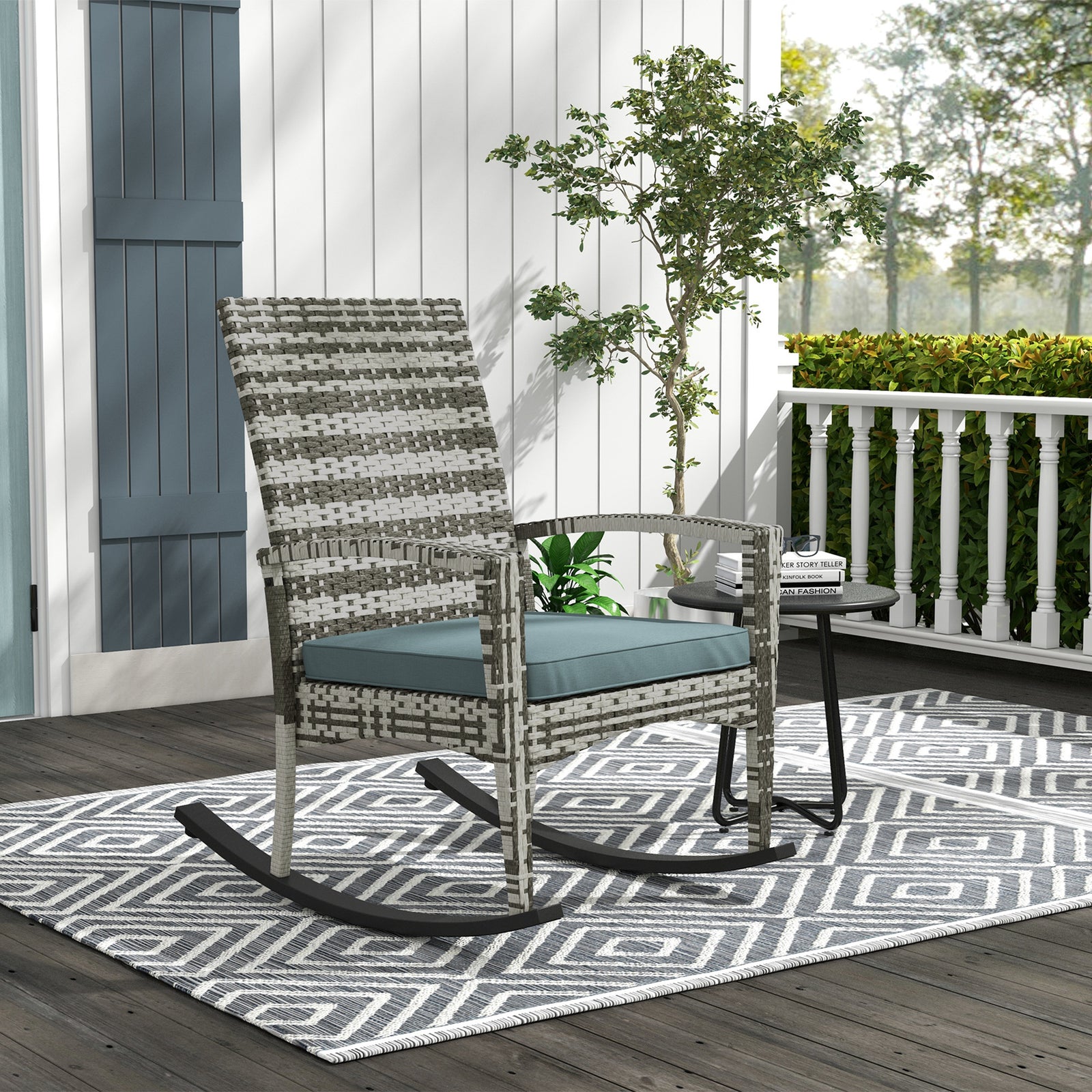 Rattan Rocking Chair Garden Recliner | Dark Grey