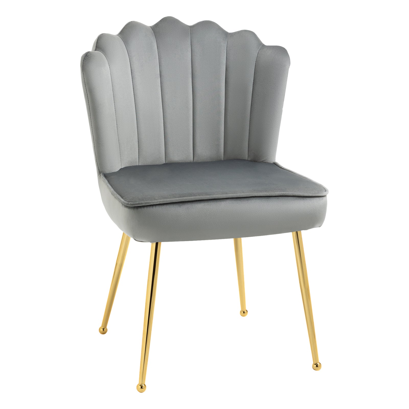 Velvet-feel Shell Accent Chair Bedroom Lounge Metal Legs | One Size | Gray