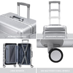 Set Of 3 Aluminium Frame/ABS Body Outer Cabin Carry & Check In Hold Luggage. Overhead Cabin Bag + Medium & Large Check-in Hold Suitcases | Set-of-3 | Silver
