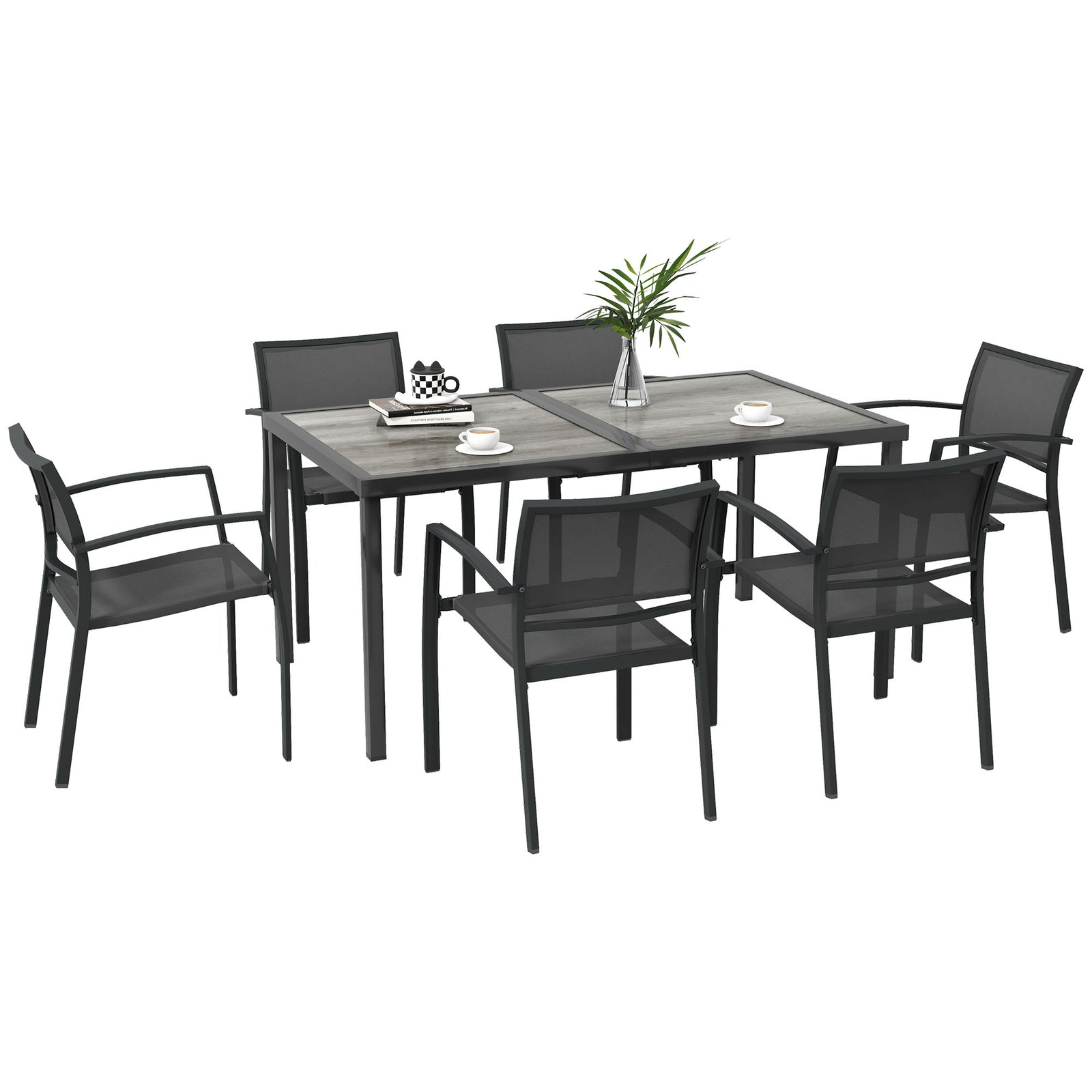 7 Pieces Patio Dining Set W/ 6 Stackable Chairs For Poolside