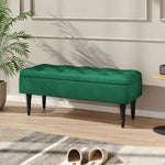 Velvet Upholstered Storage Bench With Button-tufted Seat And Rubberwood Legs | Green