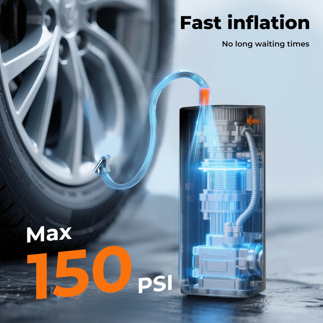 Car Tyre Inflator Cordless Digital Rechargeable Tire Air Compressor Pump | Black