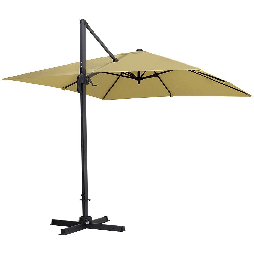 Large Square Patio Parasol With Durable Polyester Canopy, Pa Waterproof Coating, Adjustable Height, 360° Foot Pedal Rotation With Cross Base & Round Base | One Size | Taupe
