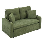 2 Seater Stylish Green Sofa Bed With Cup Holders, Chenille Upholstery