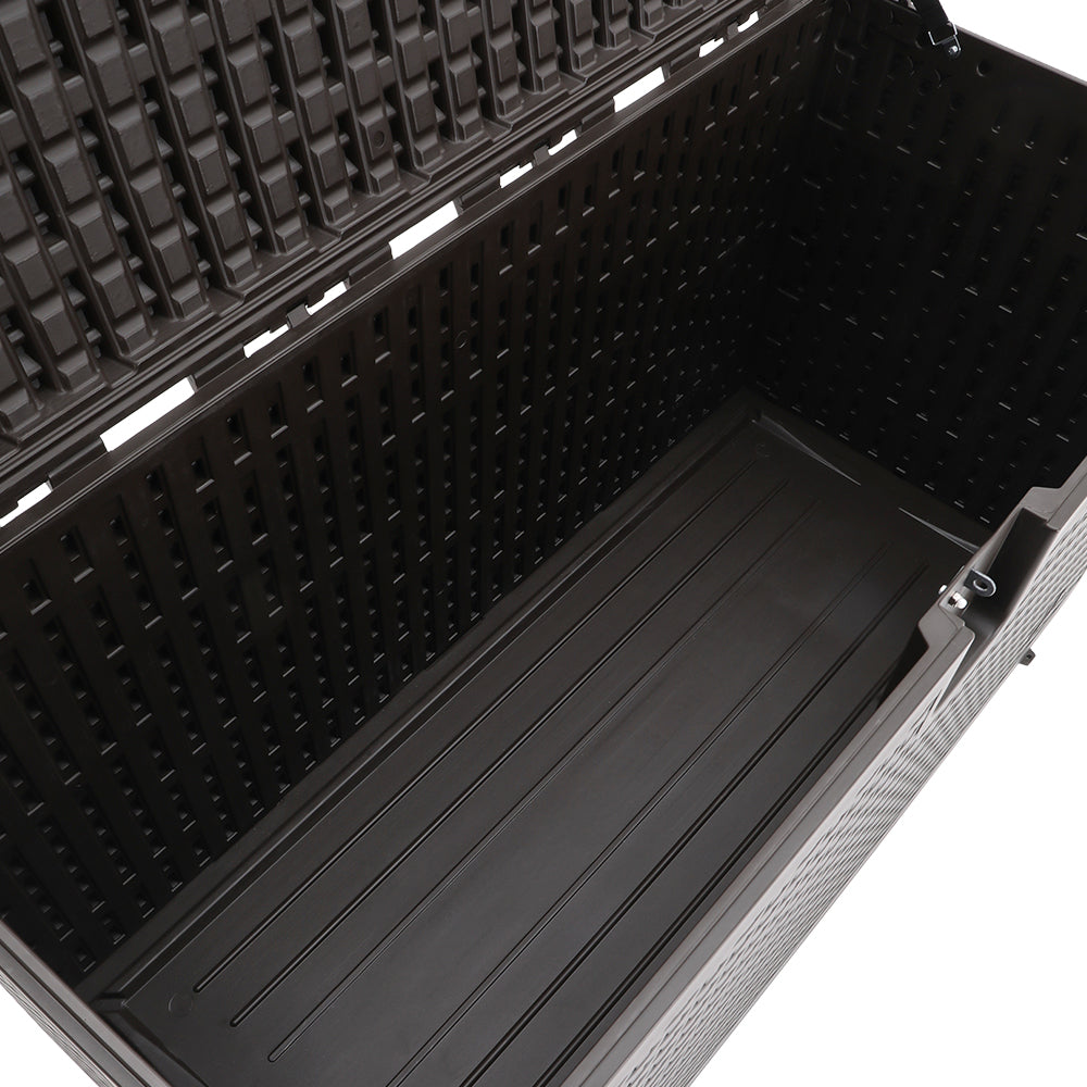 450l Rattan Deck Storage Box – Large Outdoor Garden Furniture Organizer, Weatherproof Patio Storage Chest | Brown