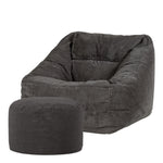 Morgan Cord Armchair & Pouffe Set | Charcoal