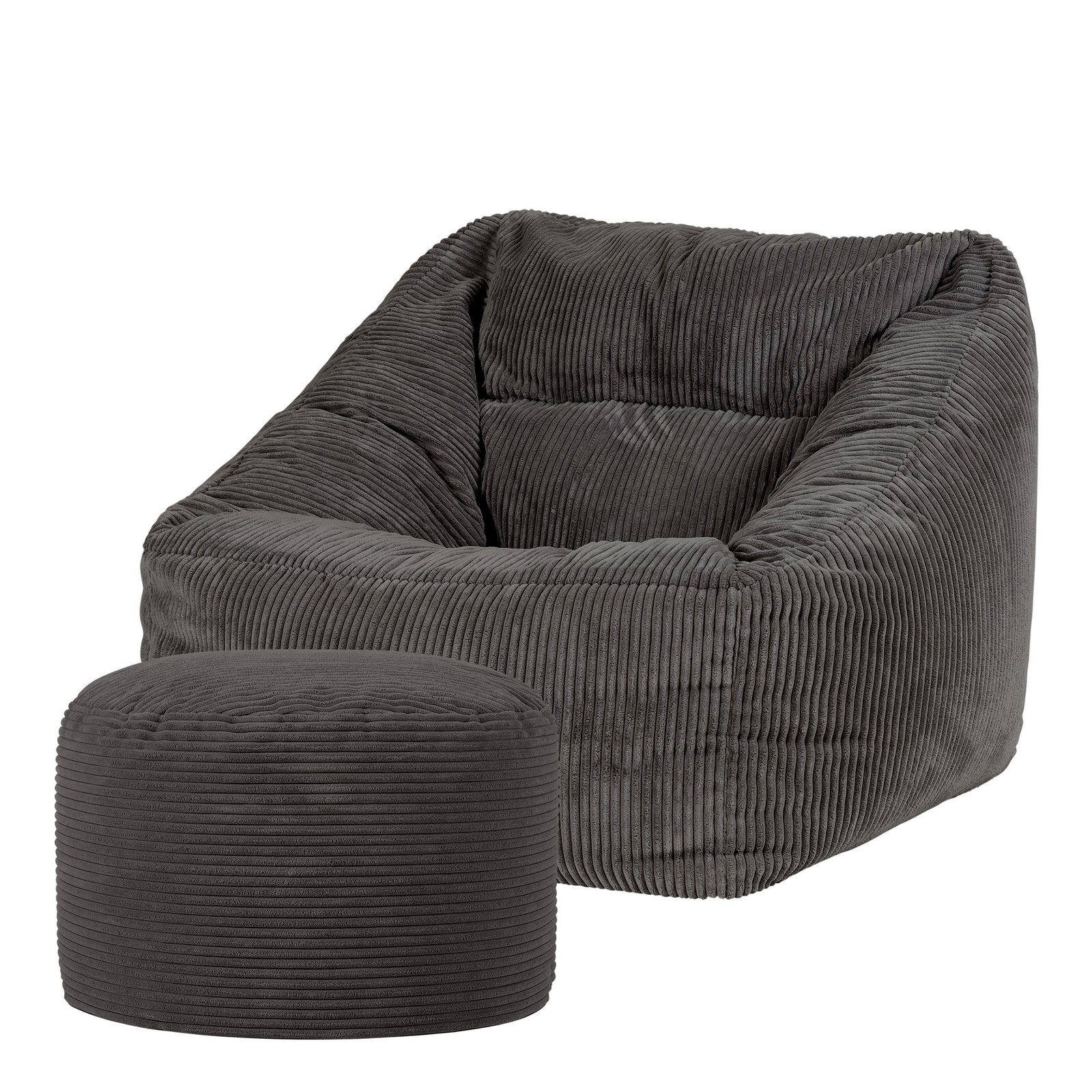 Morgan Cord Armchair & Pouffe Set | Charcoal