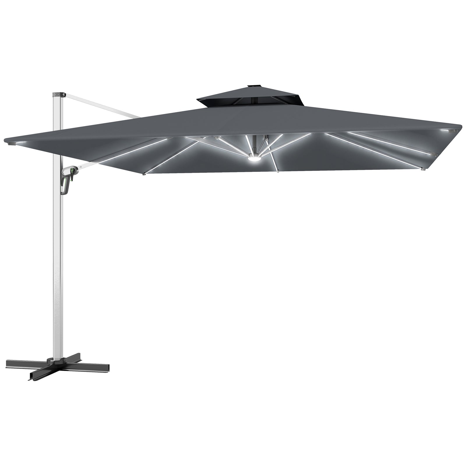 3m Garden Cantilever Parasol, Solar Led Lights