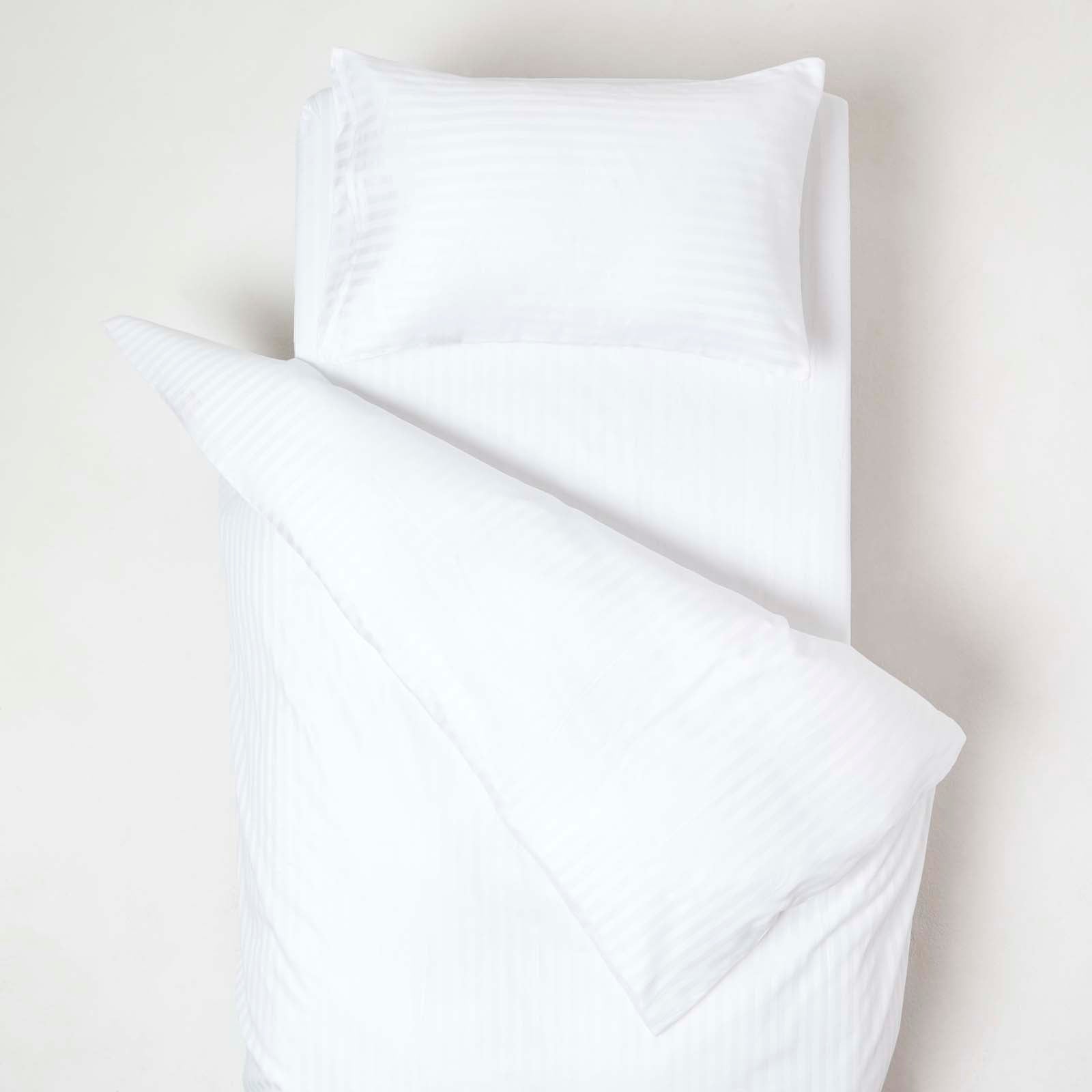 Cotton Stripe Cot Bed Duvet Cover Set 330 Thread Count | Cot Bed | White