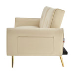 Faux Leather Sofa Bed With Cup Holders - 3 Seater | Cream