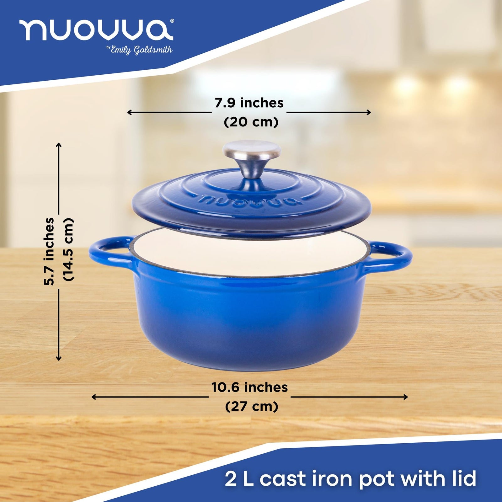 Cast Iron Dutch Oven Casserole Pot With Lid - 20cm (2l)  | Dark Blue