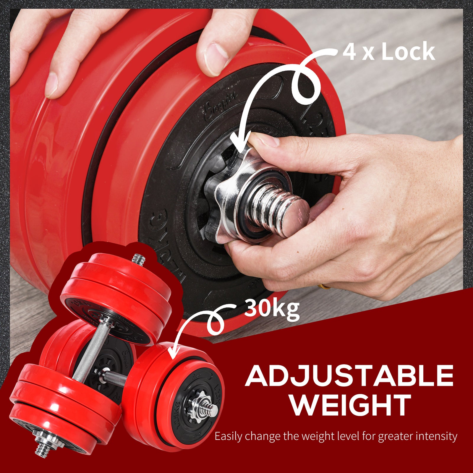 Adjustable 30kgs Barbell & Dumbbell Set | Red