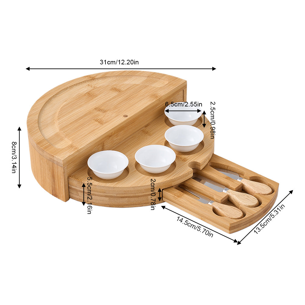 Bamboo Cheese Board Set With Drawer & Knives