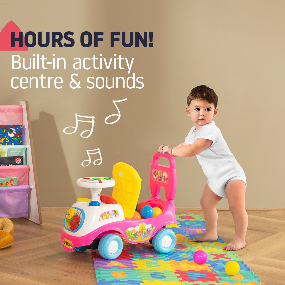 Baby Ride On Push Along Car With Steering Wheel And Horn | Pink