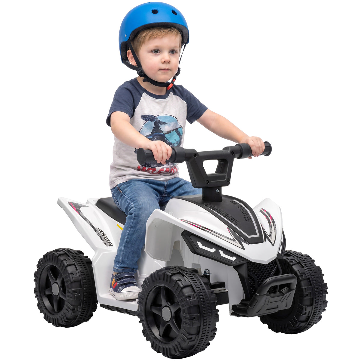 6v Electric Car, Kids Atv With Handlebar Button Control | White