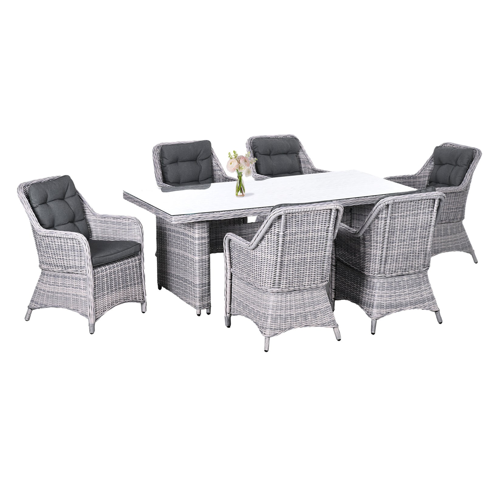 7 Pcs Patio Pe Rattan Wicker Dining Set