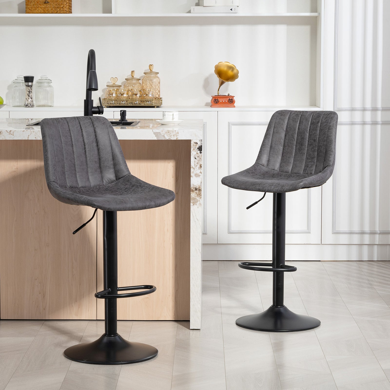 HOMCOM Bar Stools Set Of 2 Adjustable Swivel Bar Chairs With Backrest
