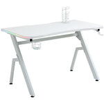 Ergonomic Gaming Desk With Hook Cup Holder Led | White
