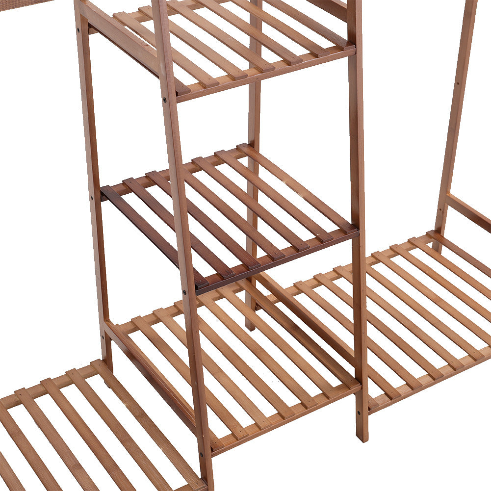 Bamboo Trapezoid Clothing Rack With 5-tier Storage Shelves Multi-functional Clothes Hanging Rack Stand | Brown