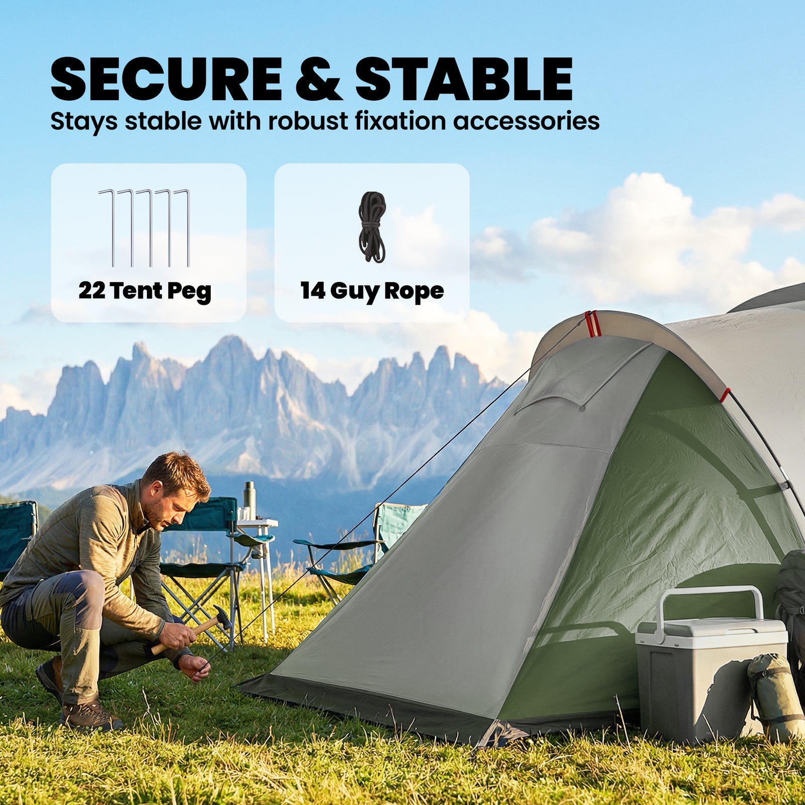 Family Camping Tent 3000mm Waterproof 8-12 Person | Green