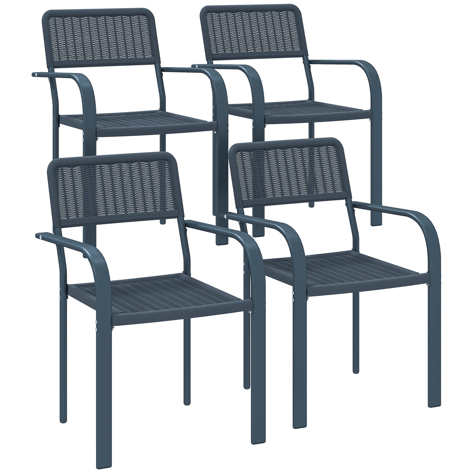 Garden Chairs Set, Stackable & Rattan Effect | Dark Grey