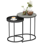 Nesting Side Table Set Of 2, Industrial Round Nest Of Tables | Grey