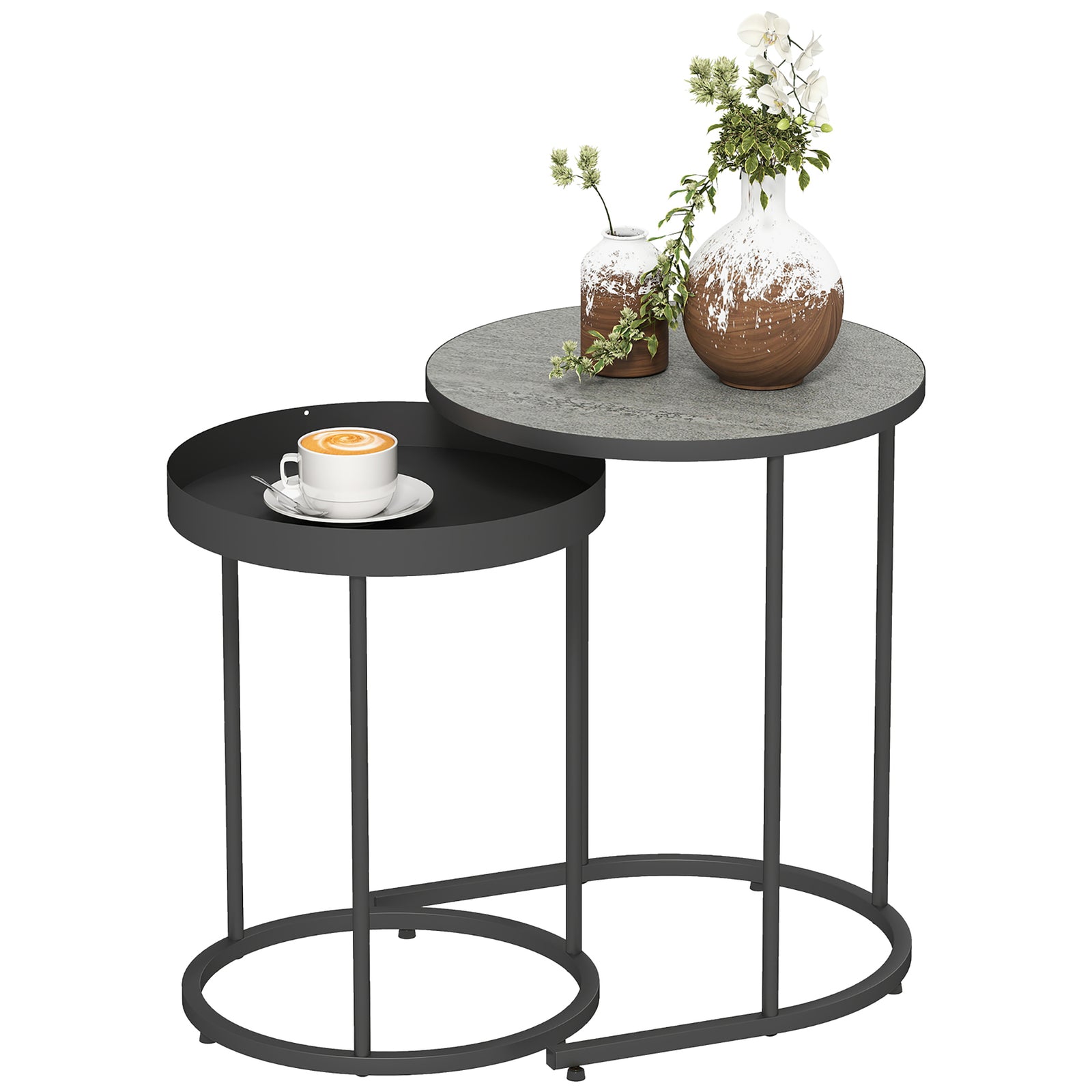 Nesting Side Table Set Of 2, Industrial Round Nest Of Tables | Grey