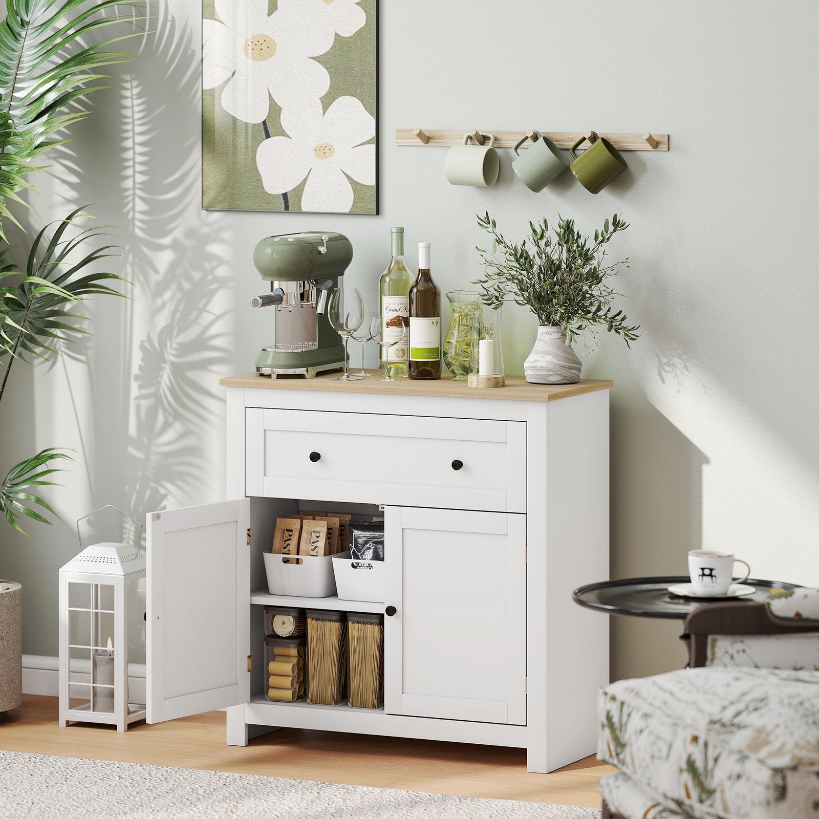 Sideboard Storage Cabinet With Adjustable Shelf, Drawer | White