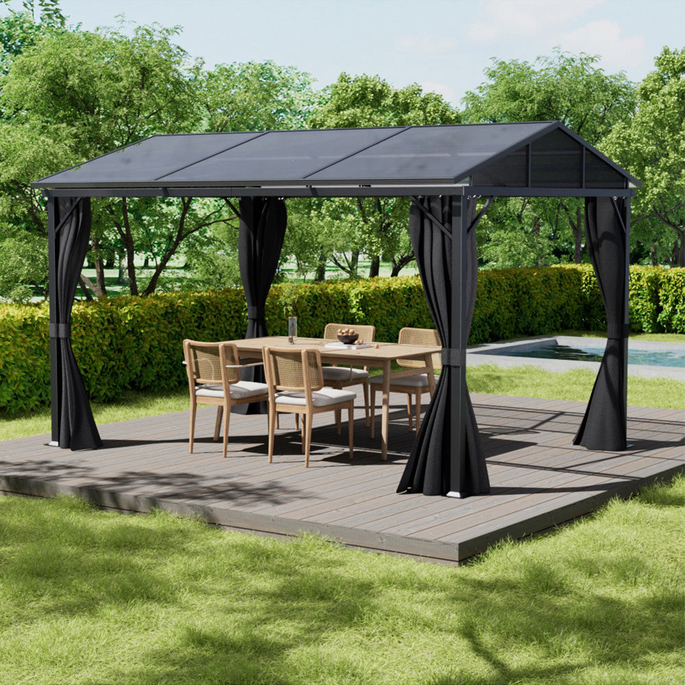 3x4m Hardtop Gazebo With Curtains Aluminium Patio Gazebo Outdoor Canopy Pavilion For Garden