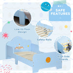 Kids Toddler Bed With Rocket And Planets Patterns, For Boys, Girls, Ages 3-6 Years | Blue