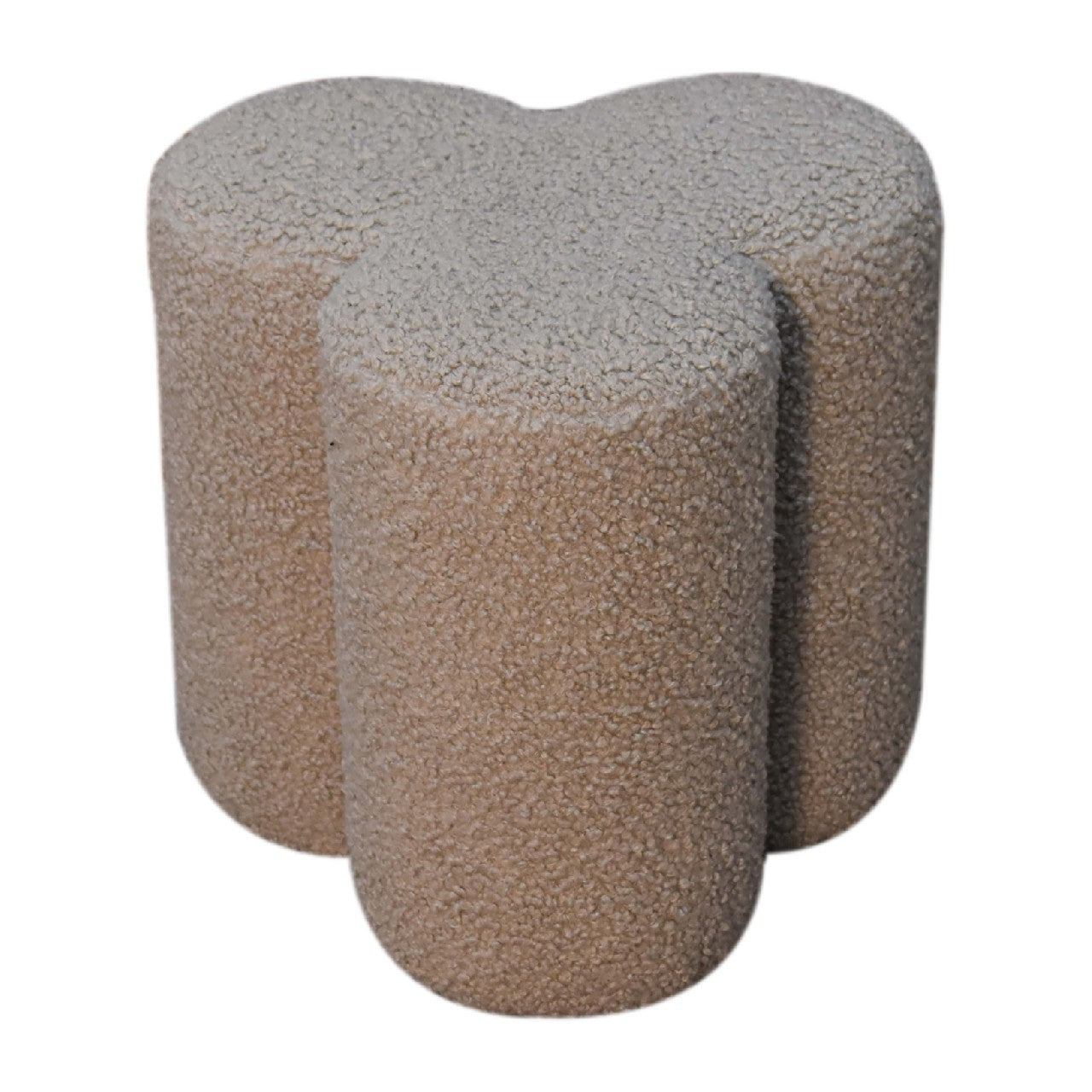 Solid Mango Wood Mud Boucle Clover Footstool