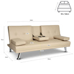 Faux Leather Click Clack Sofa Bed - 2 Seater | Beige