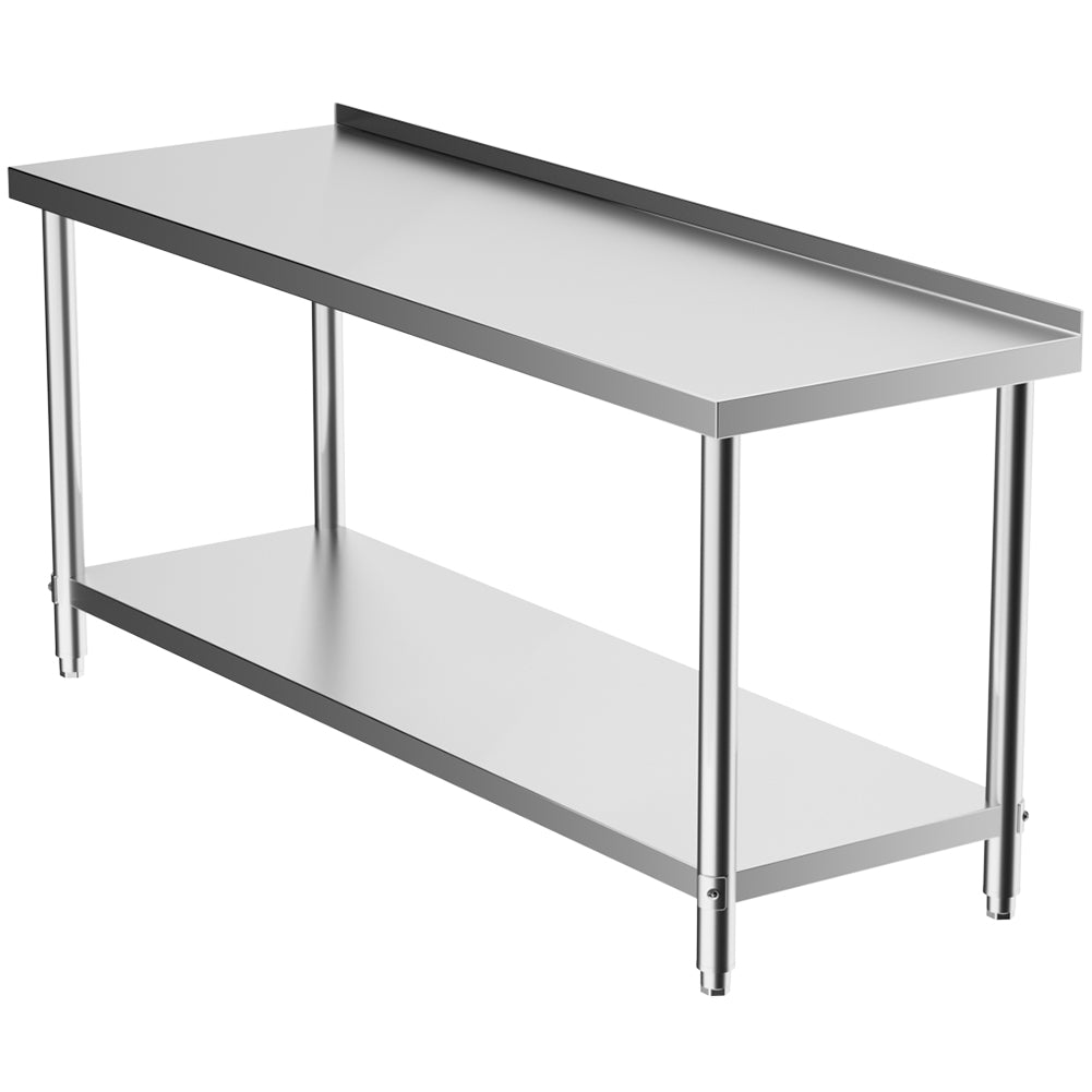 90cm/120cm/180cm×60cm×80cm H Commercial Kitchen Prep 2 Tier Work Stainless Steel Table With Backsplash | Large