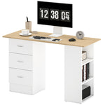 120cm Computer Desk, Study Table With 3 Shelf & Drawers | Natural