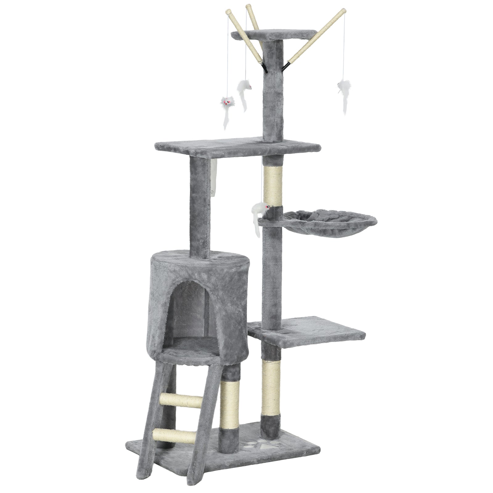 Cat Tree Kitty Activity Centre Scratching Post With Toys 5-tier | Gray