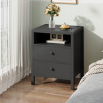 Bedside Tables With Charging Station & Drawers | Set of 2 | Black