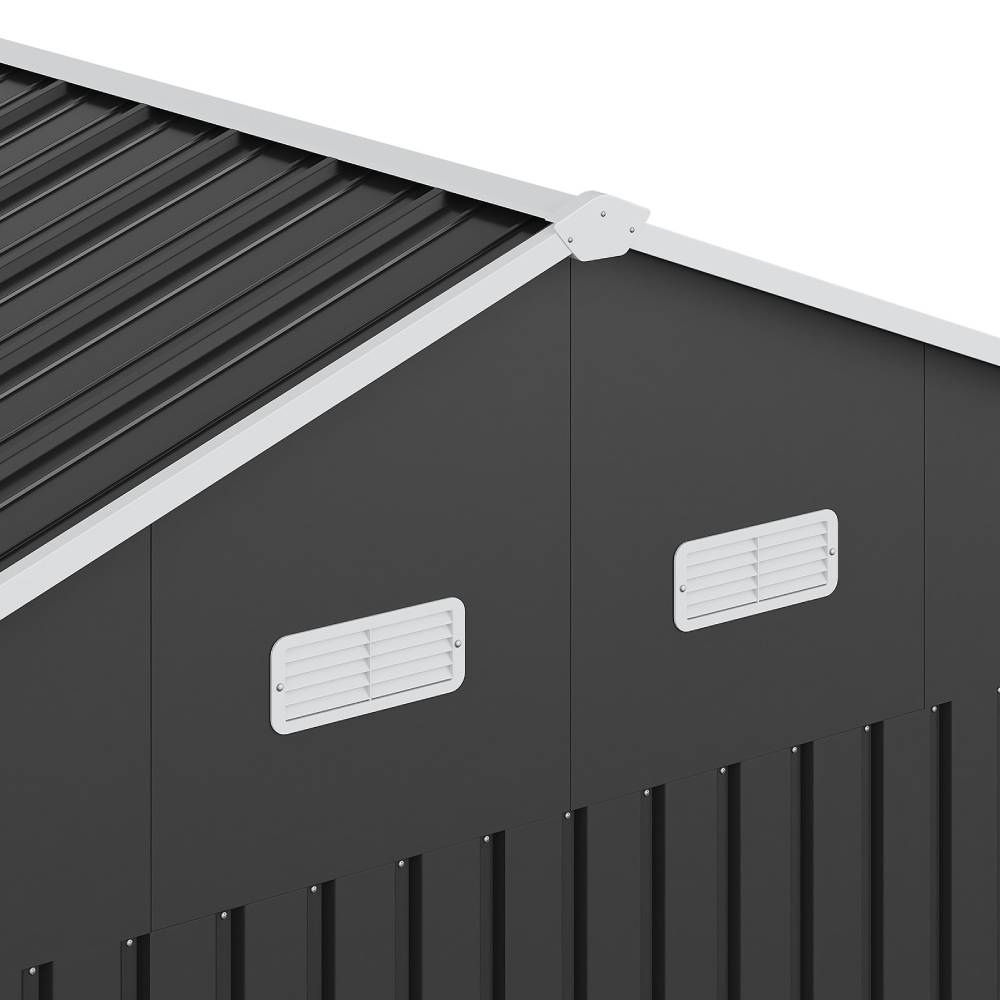 12x10ft Outdoor Metal Storage Shed With Apex Roof Lockable Doors, 2 Transparent Windows & 4 Ventilation Panels