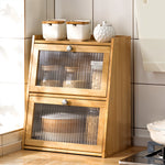 3-tier Bamboo Bread Storage Cabinet With Acrylic Flap Door, Space-saving Trapezoid Design | Natural