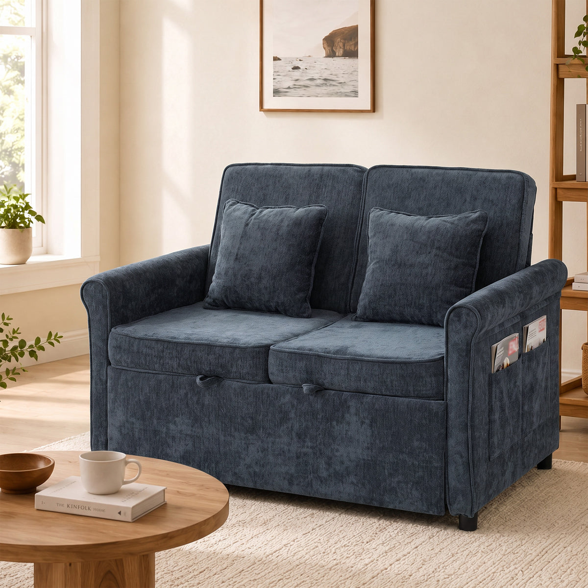 2 Seater Sofa Bed, 3-in-1 Convertible Pull Out Sofa Bed | Dark Blue