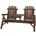 Wood Patio Chair Loveseat 2 Seats With Center Coffee Table