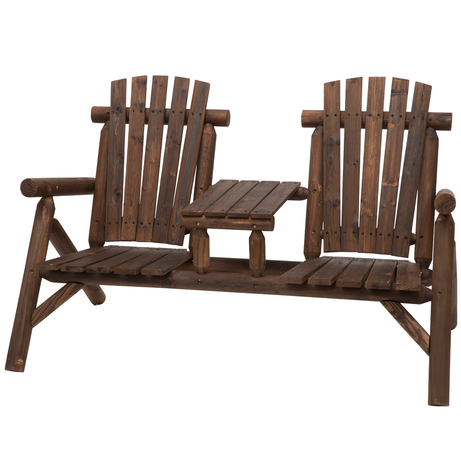 Wood Patio Chair Loveseat 2 Seats With Center Coffee Table