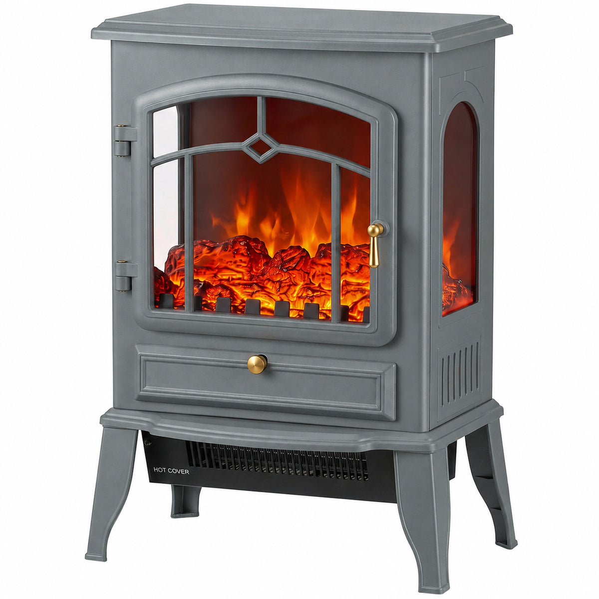 Electric Fireplace Stove With Realisric Log Flame Effect | Grey