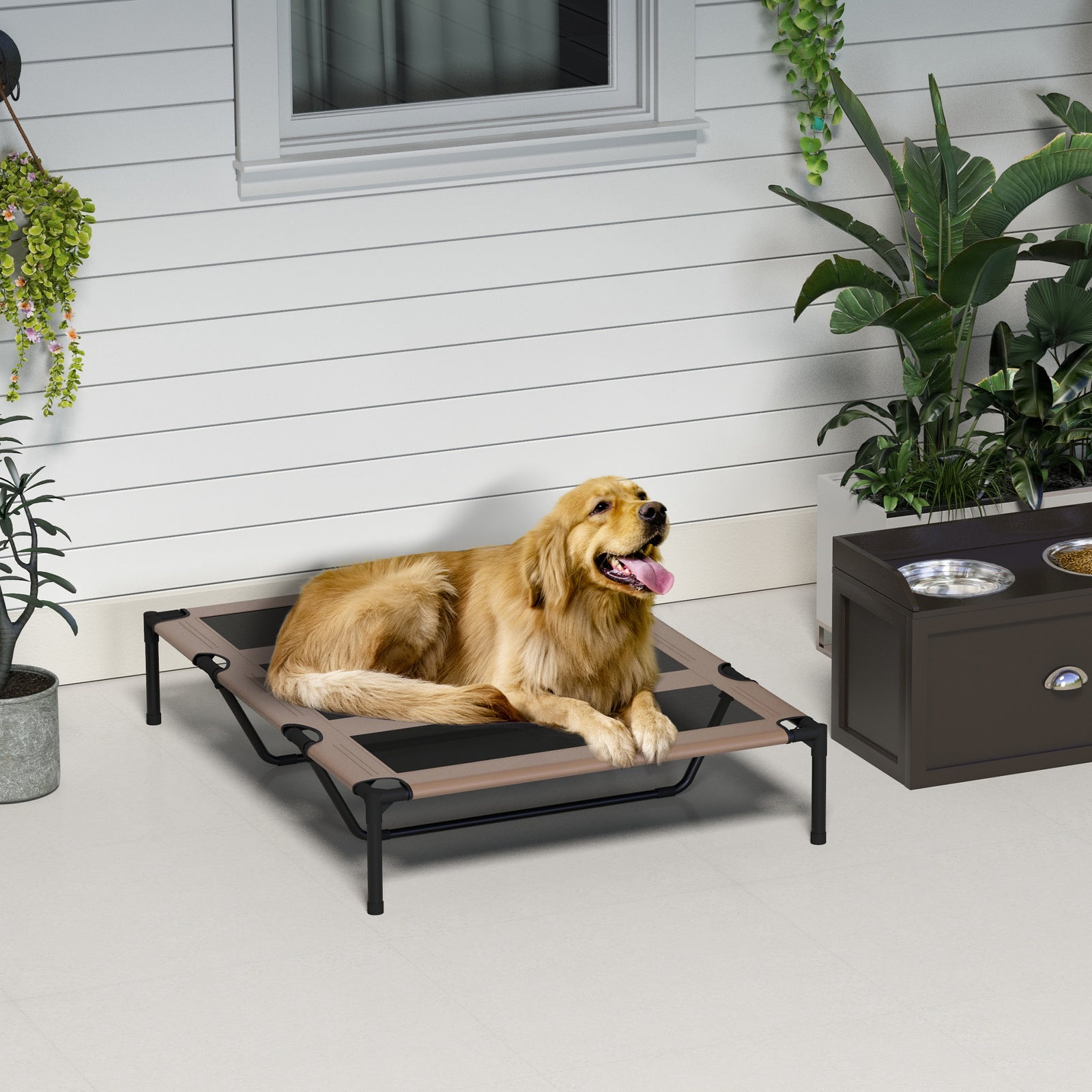 Pawhut Elevated Dog Bed Cooling Raised Pet Cot For Indoor Outdoor Use, Xx Large | Brown