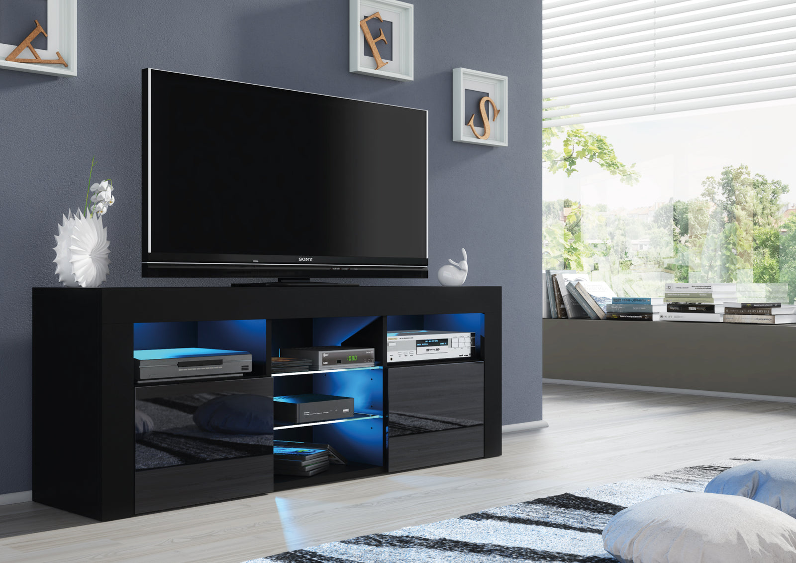 Pulse Tv Unit 145cm With Led Lights | Black