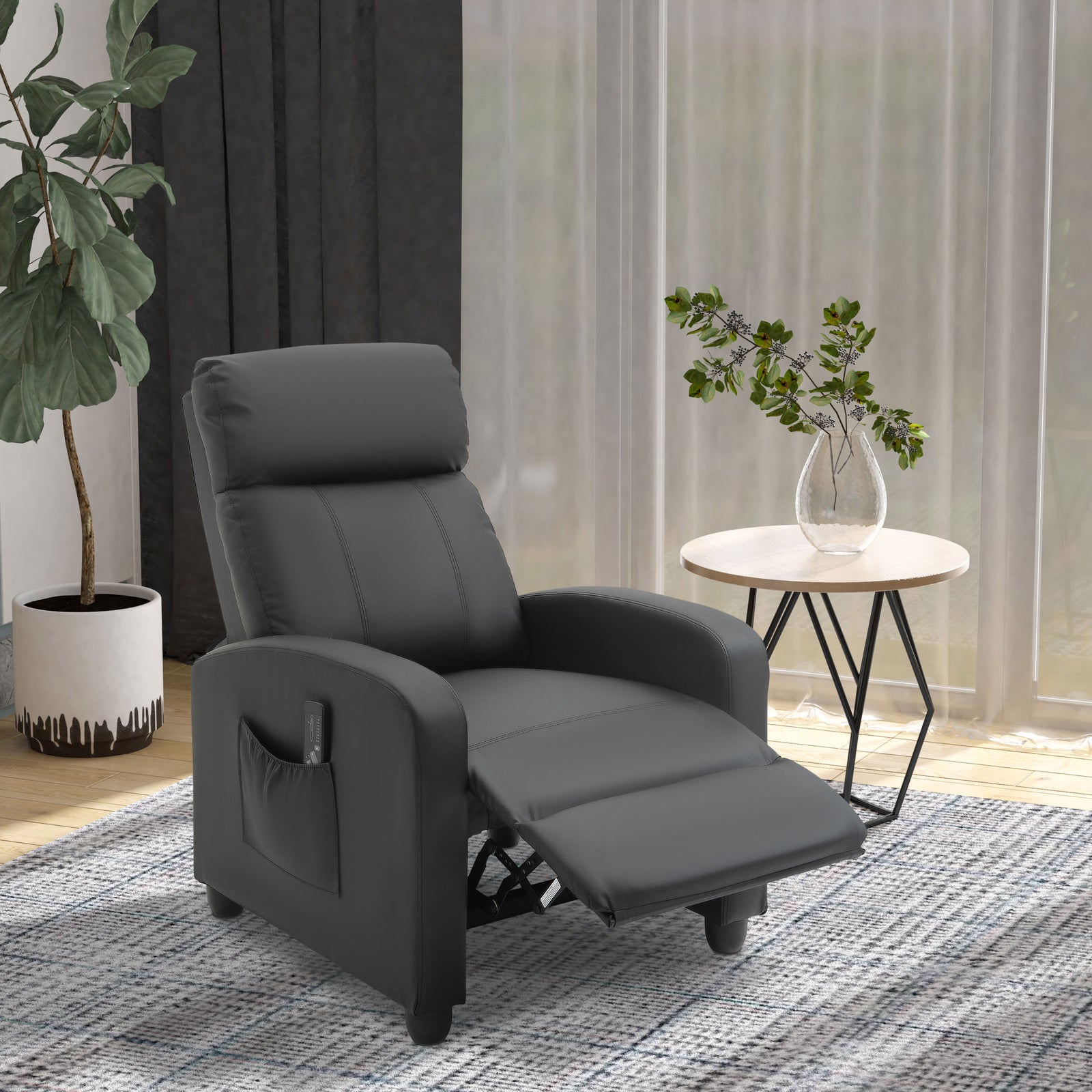 Recliner Sofa Chair Pu Leather Massage W/ Remote | Black